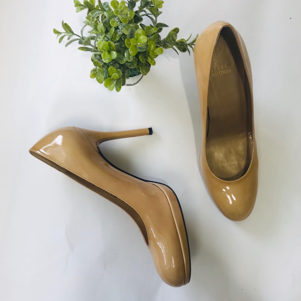 Stuart Weitzman Heels Beige Tan Nude Patent 10.5